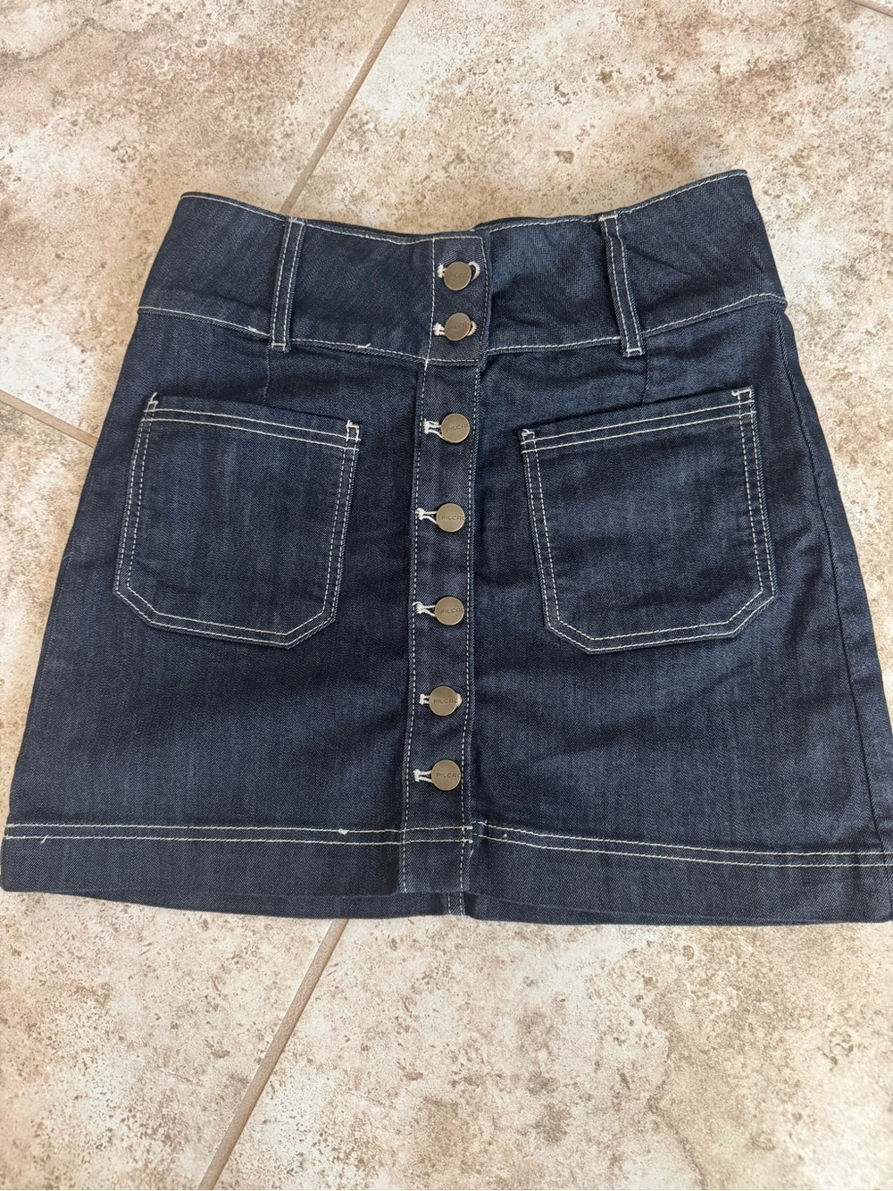 Pilcro Dark Blue Button-Front Denim Mini Skirt